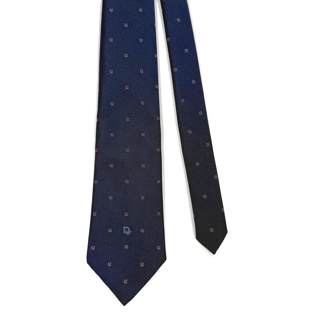 Christian Dior Navy Blue Geometric Logo‎ Necktie Made in Italy Width: 3